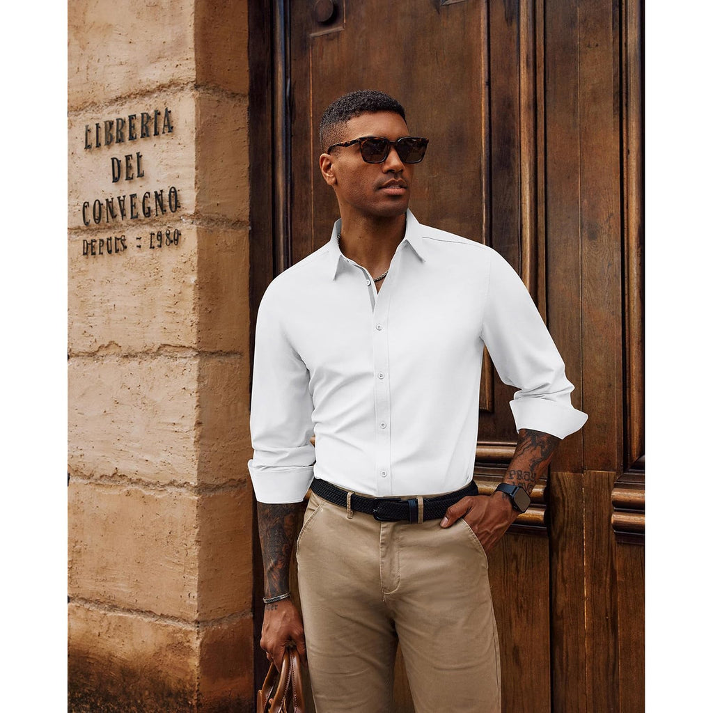 Pj Paul Jones Mens Dress Shirts Wrinkle Free Stretch Button Down Shirt Casual Long Sleeve Business Shirts