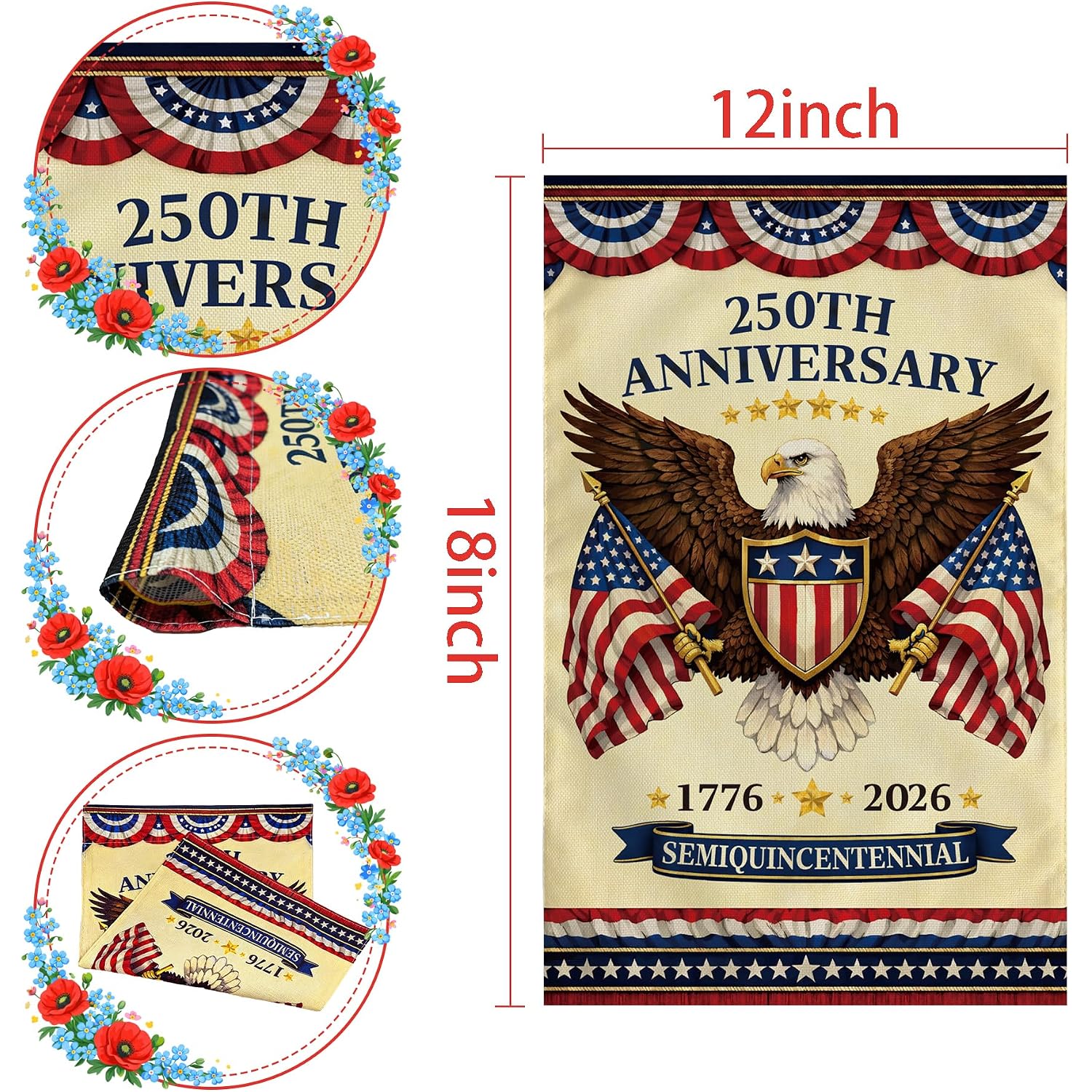 4Th Of July Decorations - 250Th Anniversary Garden Flag | Fourth Of July Decor Patriotic Usa Banner,1776-2026 America Merchandise Accessories For Garden Yard Porch Patio Lawn Outdoor Outside