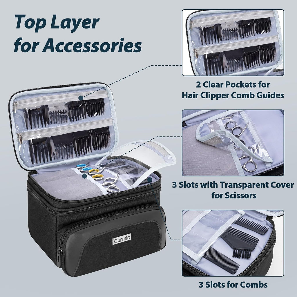 Travel Carrying Case For Hair Clipper, Double Layer Barber Supplies Hair Cutting Tools Storage Bag Compatible With Ufree/Wahl/Andis/Hatteker/Osterpro And Most Standard Men Hair Trimmer