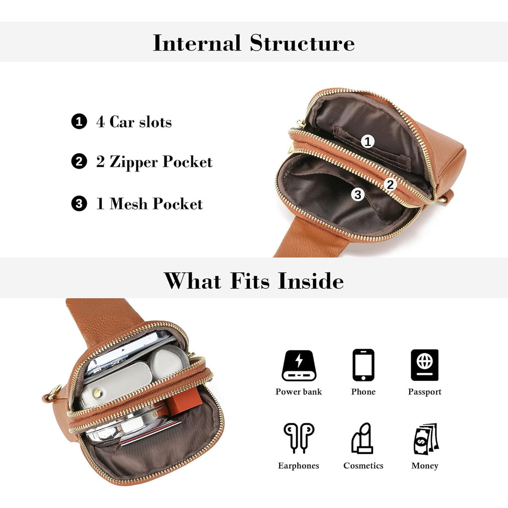 INICAT Women's Small Sling Bag, Lightweight Everyday Vegan Leather Crossbody Purse for Daily Essentials and Travel Light