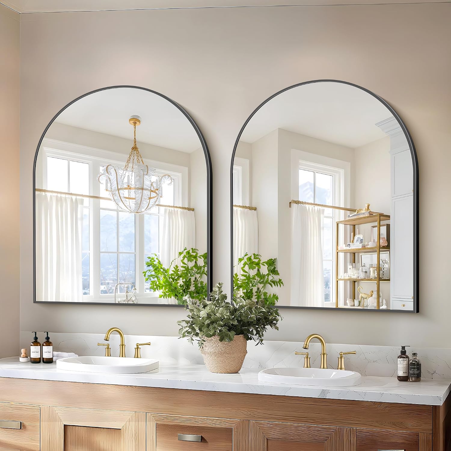 Cofeny Black Arch Mirror, 30’’X36’’ Black Mirror For Bathroom, Wide Arched Bathroom Mirror With Metal Frame, Wall Mounted Mirror For Bedroom Living Room Entryway Modern