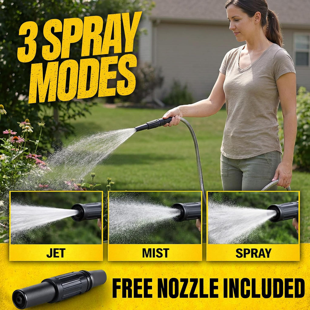 Bionic Steel 25 Ft Metal Garden Hose With Sprayer Nozzle | Non Kinking Design, Stainless Steel Heavy Duty Water Hose 25Ft X 5/8 In. Flexible & Non Expandable For Water Flow, 500 Psi