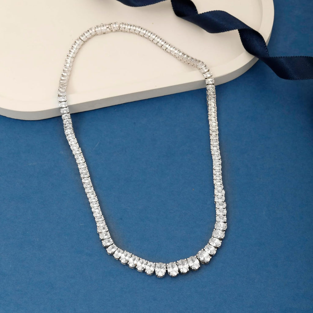 14K White Gold Lab Grown Diamond Tennis Necklace, 5.15 Carats, VS1 Clarity, E-F Color, Oval Cut 4 Prongs Fine Jewelry for Gifts