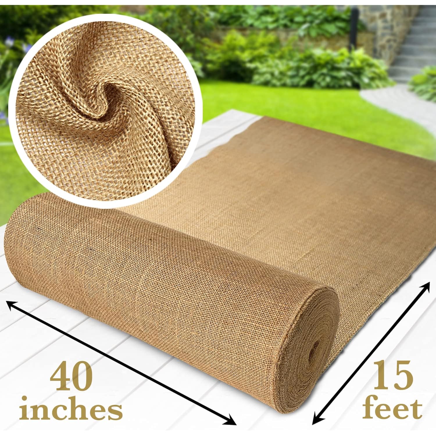 Burloptuous 40" X15 Feet Gardening Burlap Roll - Multipurpose Natural Burlap Fabric, High Density Jute Fiber Material For Decorations, Center Pieces For Home, Rustic Party Décor