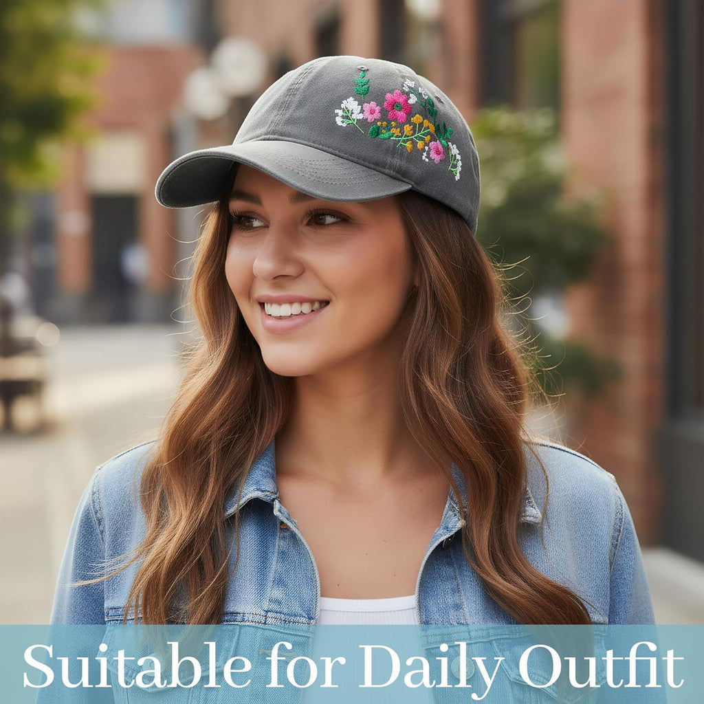 HOVEOX Flower Baseball Cap Embroidered Hat Baseball Cap Women's Hats Trendy Embroided Flower Gift for Woman
