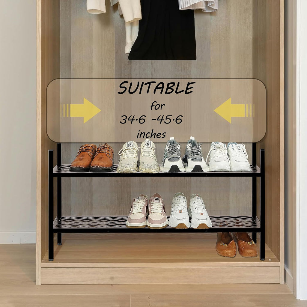Shoe Rack, 45.6" Expandable Shoes Storage Metal Shoe Shelf Stand 2-Tier Stackable Boot Organizer For Closet, Entryway, Garage, Bedroom, Door Entrance, Black
