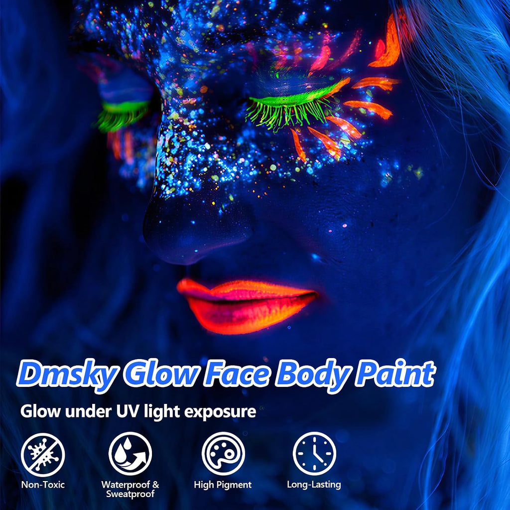 12 Pack Glow Face Body Paint,Neon Body Paint Sticks,Glow In The Dark Paint Under Uv Black Light,Makeup Face Painting Kit Professional Party Supplies For Halloween,Christmas,Birthday Party
