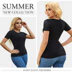 3/5 Pack Crew Neck T Shirts for Women Daily Casual Womens Fitted Tshirt Basic Tops for Women Stretchy Womens Tees