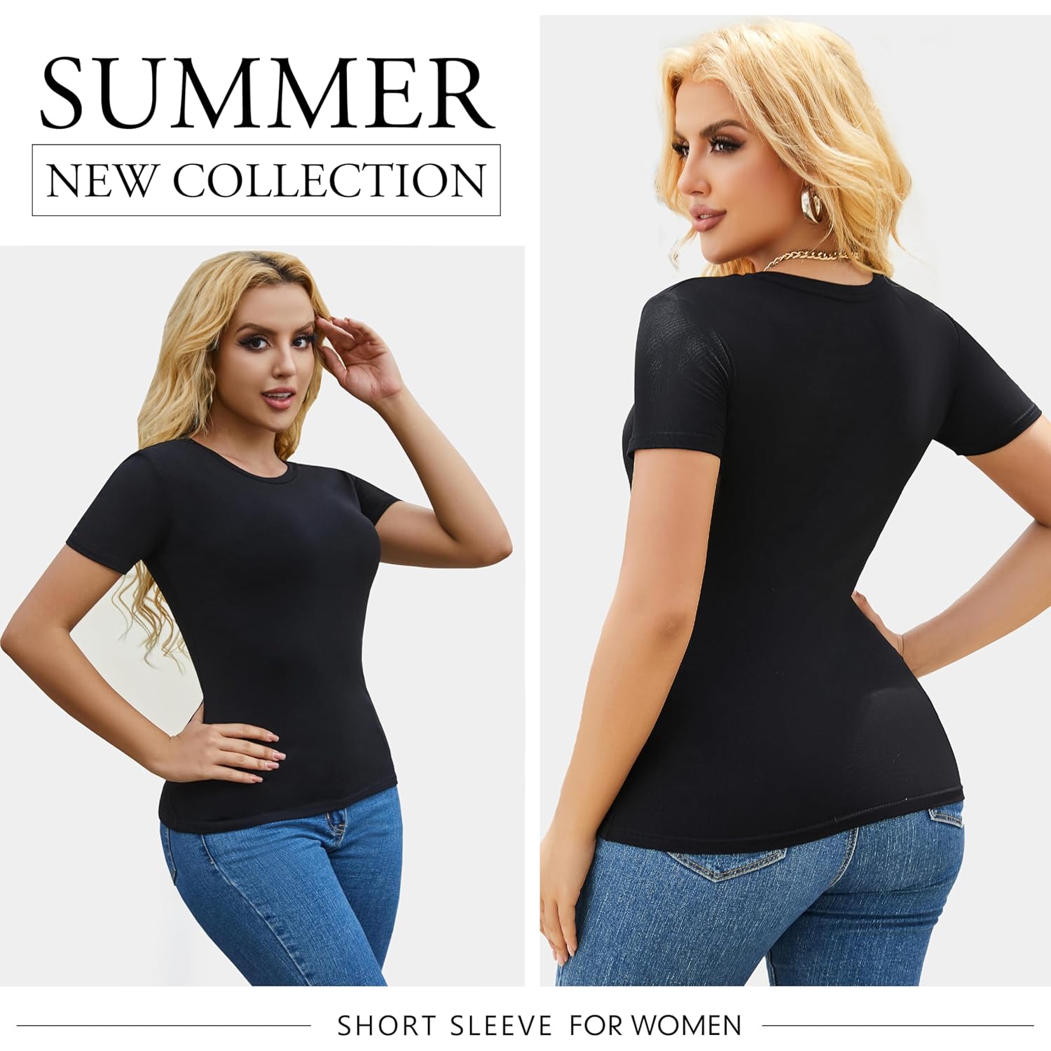 3/5 Pack Crew Neck T Shirts for Women Daily Casual Womens Fitted Tshirt Basic Tops for Women Stretchy Womens Tees