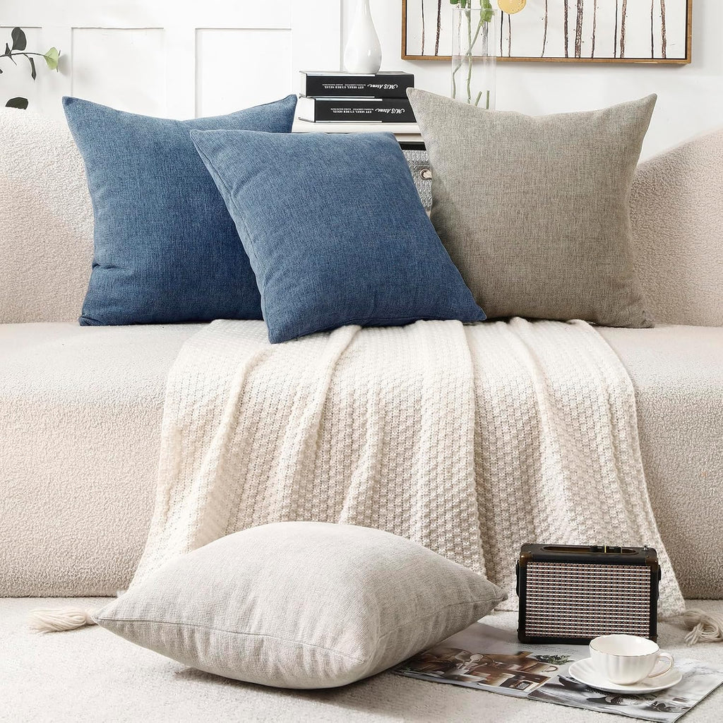 Decorative Chenille Throw Pillow Covers 24X24 Cushion Case Steelblue | Pack Of 2 Square Soft Cozy Concise Modern Farmhouse Fall Pillow Covers For Sofa Couch Bed Living Room Home Decor