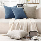 Decorative Chenille Throw Pillow Covers 24X24 Cushion Case Steelblue | Pack Of 2 Square Soft Cozy Concise Modern Farmhouse Fall Pillow Covers For Sofa Couch Bed Living Room Home Decor