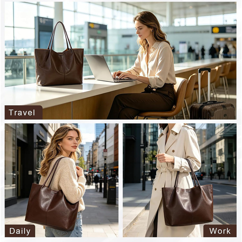 Tote Bag For Women Large Capacity Soft Leather Purse With Interior Pouch Multi-Use For Daily Commute Work Travel