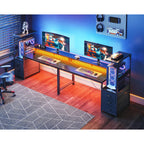 Aodk Gaming Desk W/Pc Showcase Stand, 59" Reversible, Rgb Led, Black | Elevated Stand Fits Lian Li O11, Hyte Y60. Triple Drawers Hide Cables, Controllers, Clutter.Your Build Deserves To Be Seen.