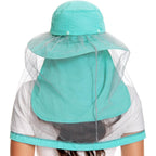 BASSDASH UPF 50+ Mosquito Sun Hat with Hidden Head Net and Neck Flap for Men Women Outdoor Fishing Hiking Camping Turquoise