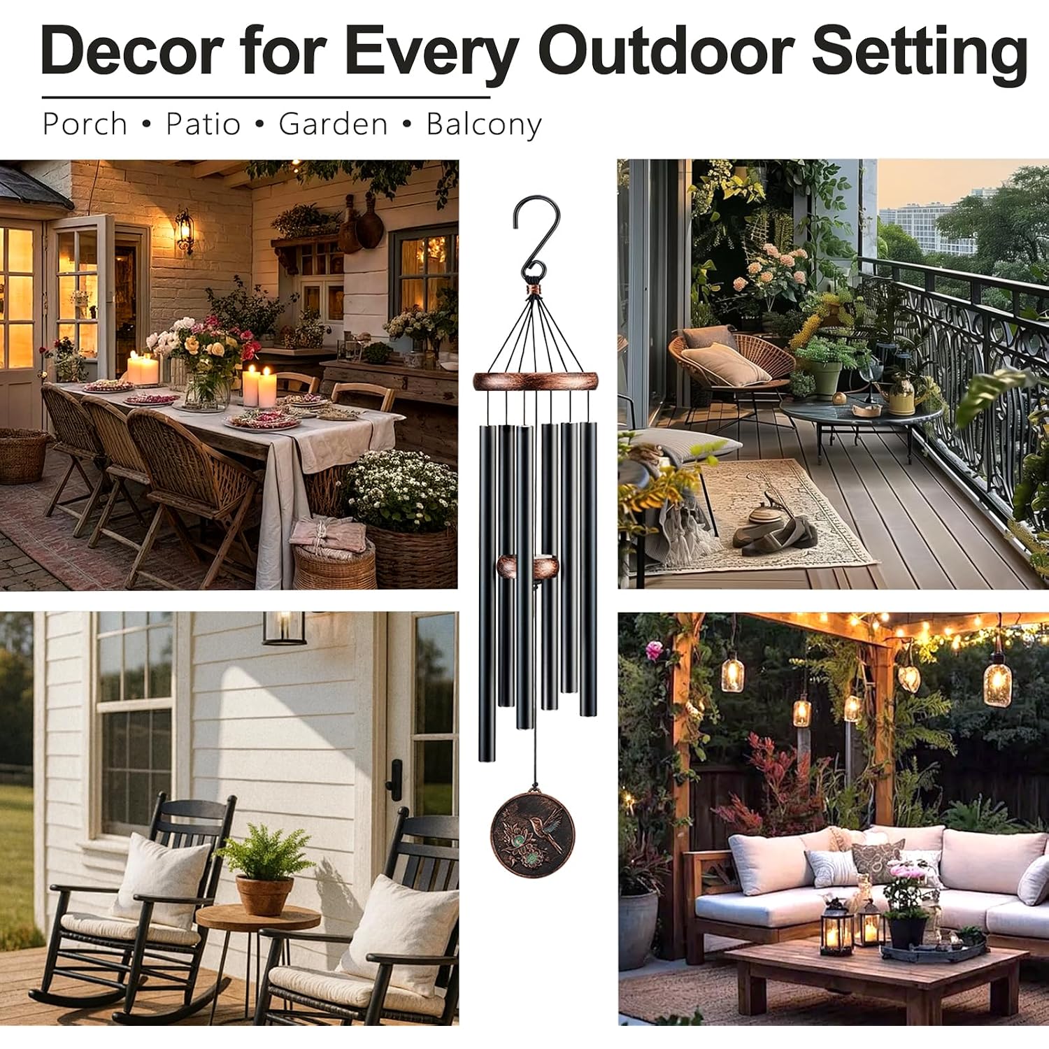 Wind Chimes For Outside, Vintage Hummingbird Deep Tone Wind Chime, Large Outdoor Hanging Decor For Patio Porch Balcony Garden, Gifts For Women Mom Grandma (32” Hummingbird)