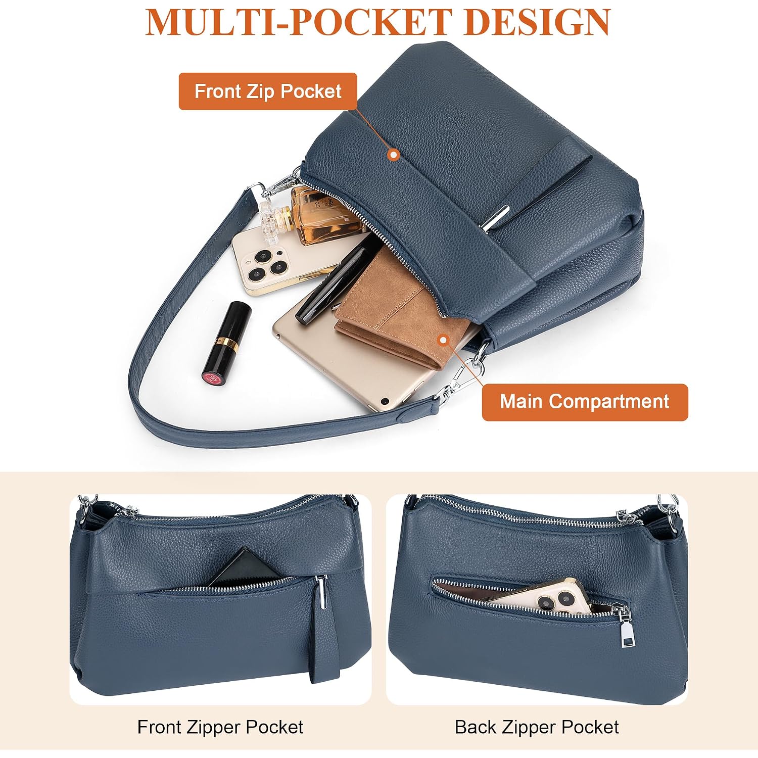 Genuine Leather Crossbody Bags For Women Small Crossbody Handbag Shoulder Purses With 2 Detachable Straps