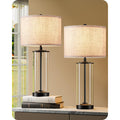 Edishine 23.6" Glass Table Lamp Set Of 2, Diy Refillable, Rotary Switch | Modern Bedside Lamp With Linen Lampshade, E26 Base, Nightstand Light For Living Room, Bedroom, Office