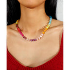 Gemstone Beaded Necklace for Women Colorful Natural Stone Freshwater Pearl Surfer Beach Rainbow Necklace Jewelry Gift