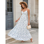 Htzmo Women Casual Summer Floral Maxi Sundress V Neck Spaghetti Strap Bow Tie Backless Flowy Boho Beach Long Dress 2026