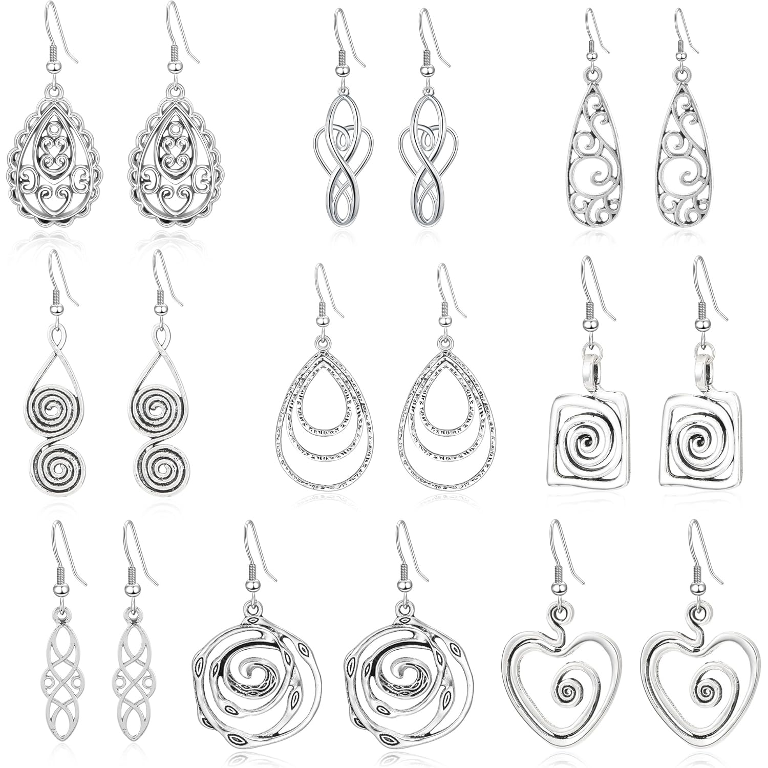 Ritach Silver Dangle Earrings for Women Trendy Bohemia Boho Vintage Statement Earrings for Women Dangling Set for Women