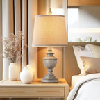 Retro Table Lamps Set Of 2, Bedside Lamp For Bedroom Rustic Farmhouse Table Lamps For Living Room, 22" Vintage Nightstand Lamps With White Shades, Antique Grey
