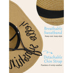 Senker Fashion Floppy Beach Hats for Women Straw Sun Hat Foldable Wide Brim Embroidered Roll up Summer Vacation Travel