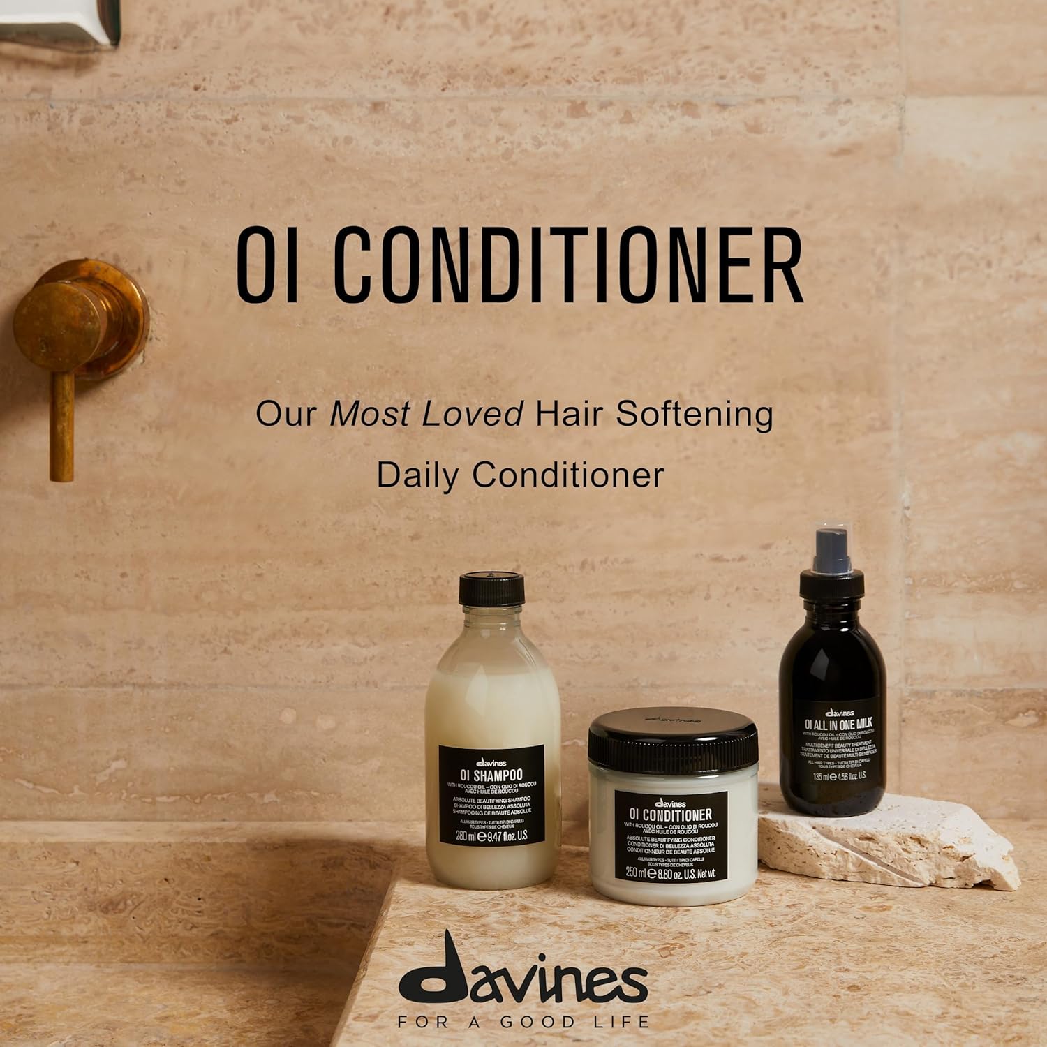 Davines OI Conditioner, Rich Creamy Hydrating Conditioner for All Hair Types - Accelerates Drying, Protects Structure & Adds Shine with Antioxidant Roucou Oil - Softens & Detangles