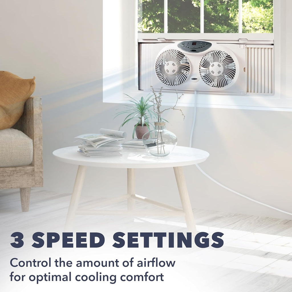 Bionaire Window Fan With Reversible Airflow Blades – 3-Speed Settings, Programmable Thermostat, Led Display, Remote Control, Fits 24–36" Windows, No Assembly Required