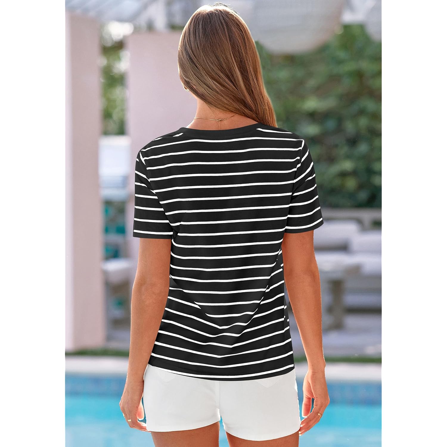 Prettygarden Short Sleeve Shirts For Women 2026 Spring V Neck Cute Tops Casual Striped Shirt Knitted Tees Summer Outfits