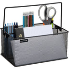 Mind Reader Multi-Purpose Storage Caddy With Handle, Desktop Organizer, Cutlery Holder, 4 Compartments, Metal Mesh, Black