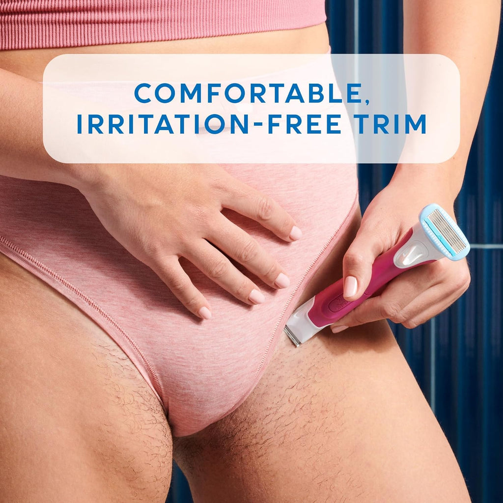 Schick Hydro Silk TrimStyle Razor with Bikini Trimmer for Women | 2-in-1 Bikini Razor for Women and Womens Trimmer for Pubic Hair, Includes 1 Waterproof Handle, 3 Refills & 1 AAA Battery