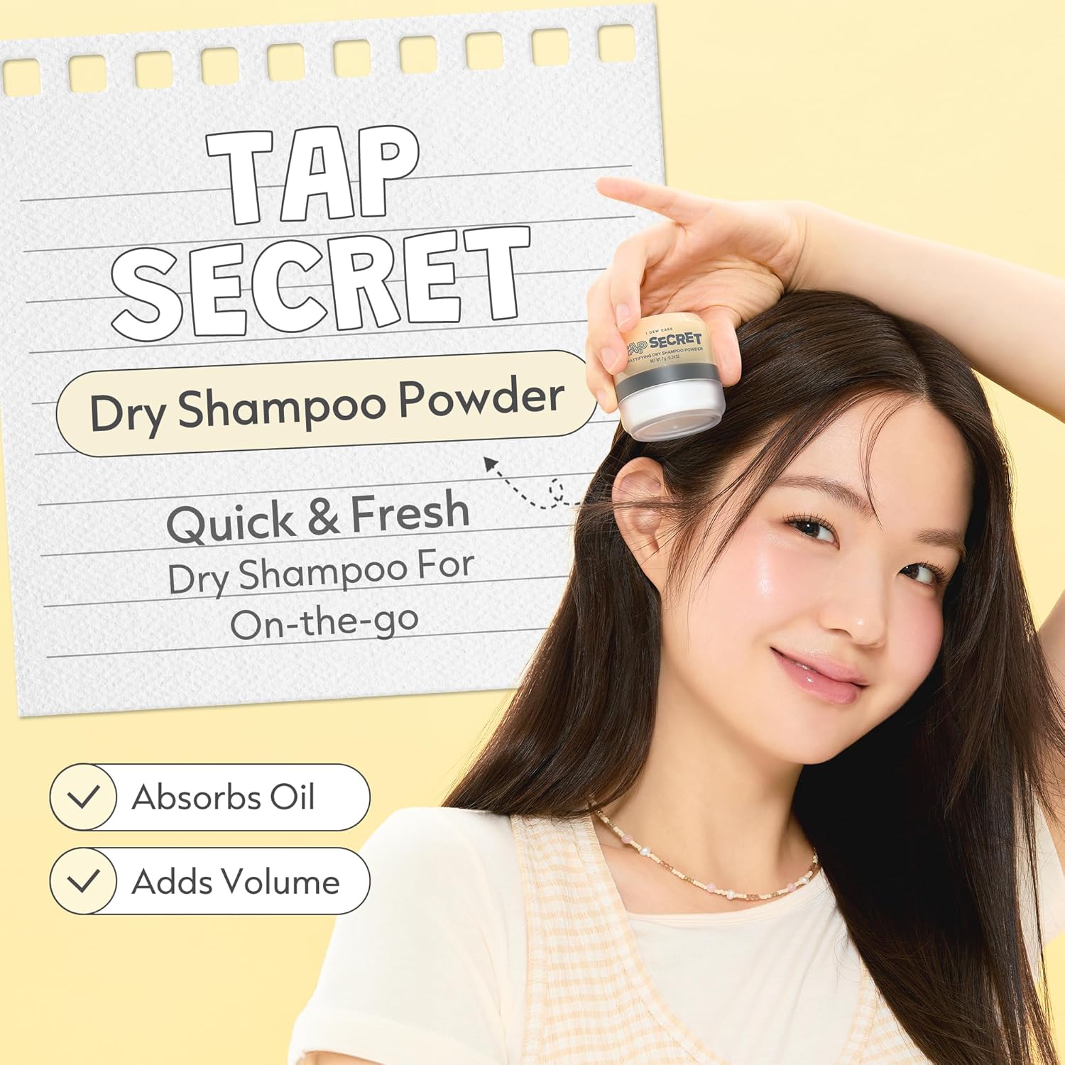 I DEW CARE Tap Secret Dry Shampoo Powder with Biotin - Tap Secret Original | Strengthening & Volumizing, Refillable, Travel size, Non-aerosol, Brunette, Korean Ginseng, Stocking Stuffers, 0.24 Oz