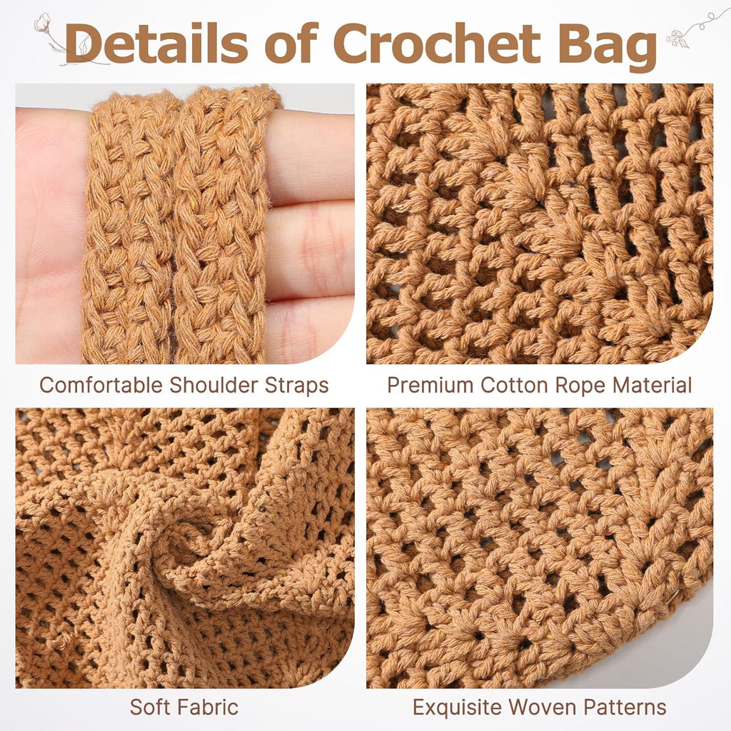 Tavaleu Crochet Tote Beach Bags for Women, Mesh Beach Tote Knit Bag, Summer Vacation Aesthetic Boho Hobo Shoulder Bag