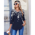 Zeagoo 3/4 Length Sleeve Womens Tops Casual V Neck Pleated Top Boho Floral Blouses Work Shirts
