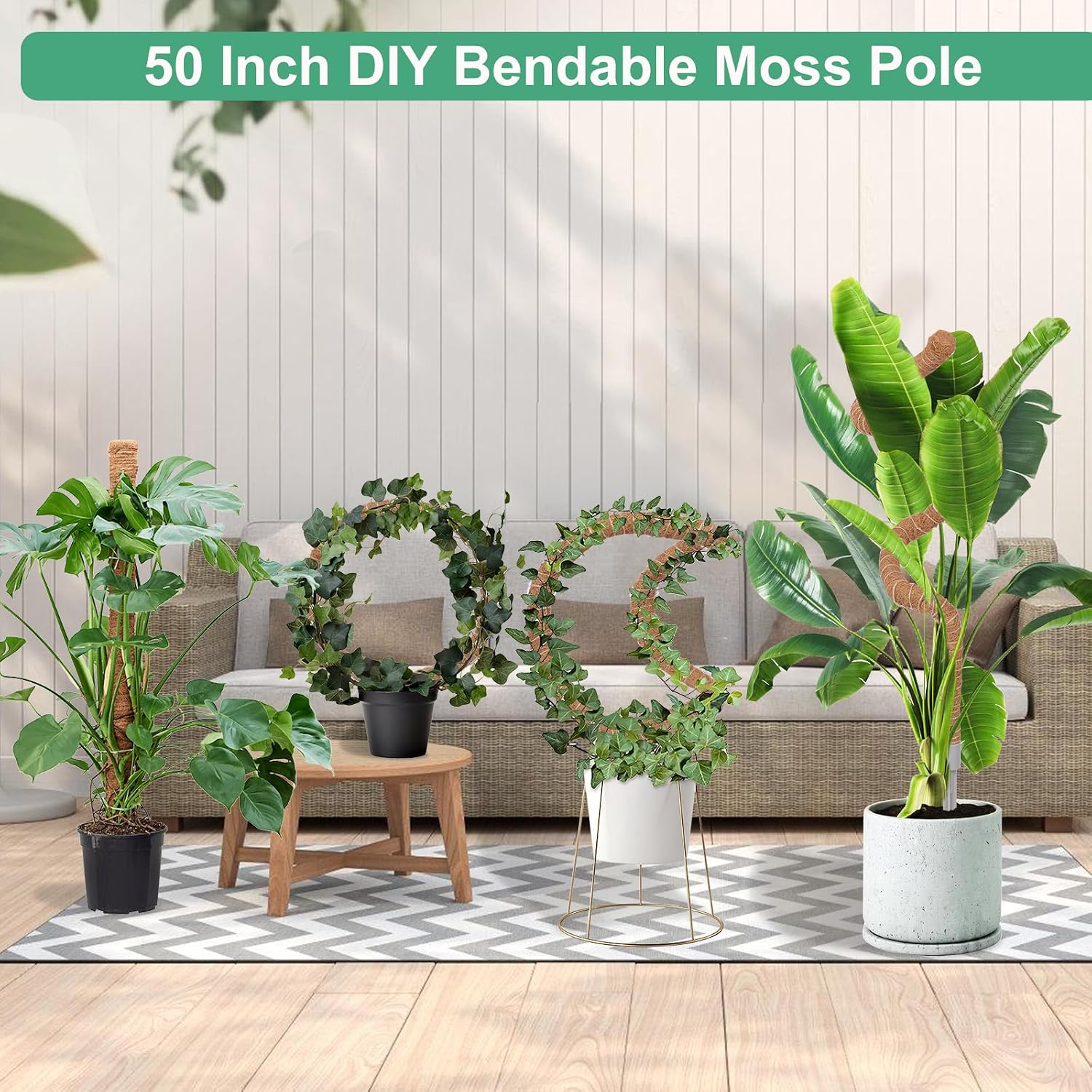 3 Pack Moss Pole, 50 Inch Monstera Plant Support, Tall Moss Poles For Climbing Plants Indoor Diy, Coco Coir Plant Pole Moss Plant Stick Support Stake Kit For Potted Plants, Pothos, Philodendron