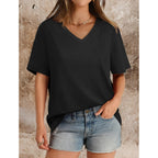 Aokosor Womens V Neck Short Sleeve T Shirts Summer Tops 2026 Casual Loose Tees Trending Now S-4Xl