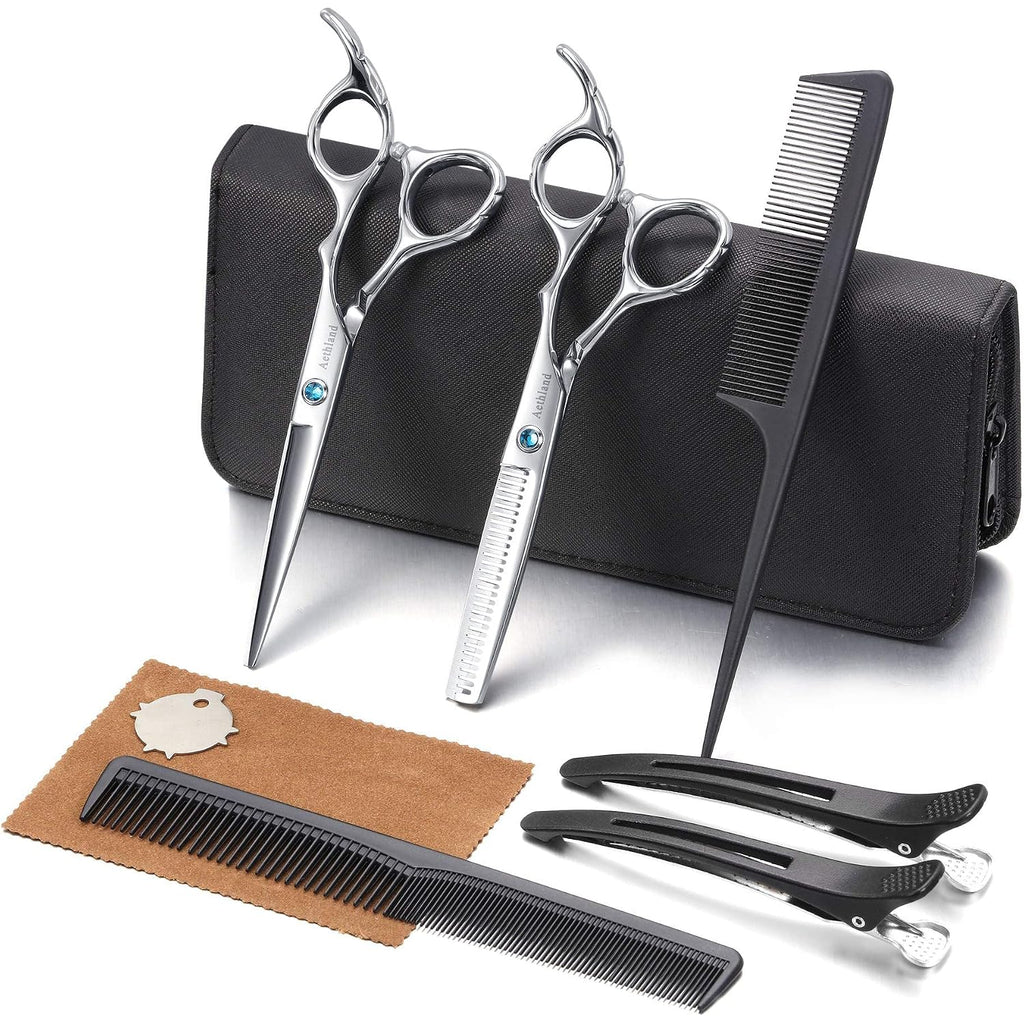 Hair Cutting Scissors Kit, Aethland Professional Barber Hairdressing Scissors Set (Trimming Shaping Grooming Thinning Shears) For Men Women Pets Home Salon Barber Haircut, 6.5" Japanese 9Cr Ss