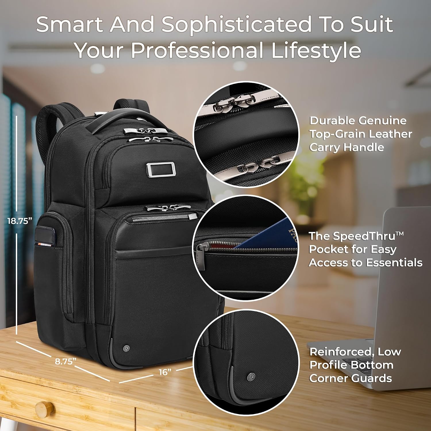 Briggs & Riley Large Cargo Backpack For Women & Men - Laptop Backpack, For Work & Travel, Spacious & Durable, Padded Straps, Fits Up To 17" Laptop - @Work Collection, Black