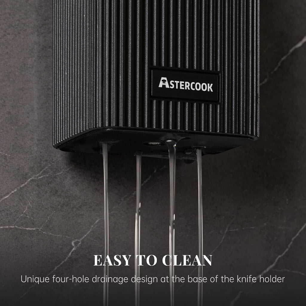 Astercook Knife Set, 6-Piece Kitchen Knife Set With Block, High Carbon Stainless Steel Ultra Sharp Kitchen Knives, Wood Grain Handle, Dishwasher Safe Knife Block Set, Black, Kitchen Utility Knives