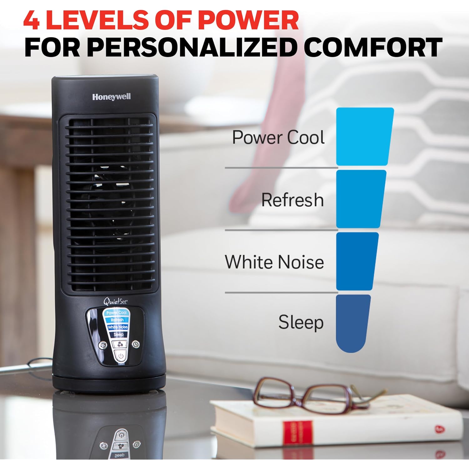 Honeywell Quietset Personal Table Fan, Oscillating Personal Desk Fan For Bedroom With Quiet Operation, 4 Levels Of Power And Sound, Black, Htf210B