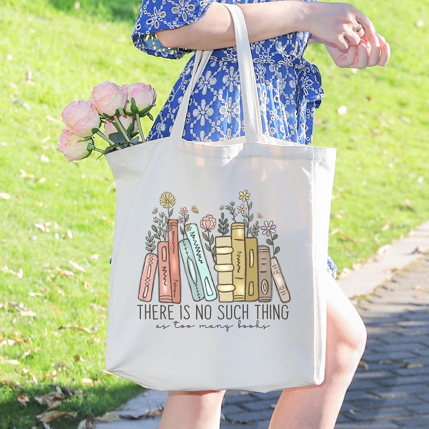 LEADO Cute Canvas Tote Bag with Pocket, Book Lovers Gifts - Mothers Day, Birthday, Book Club Gifts for Book Lovers Women - Reading Accessories, Librarian, Bookish, Readers, Teacher, Library Present