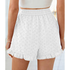 Shorts for Women Summer 2026 Beach Vacation Clothes Spring Elastic Waist Embroidered Ruffle Shorts with Pockets
