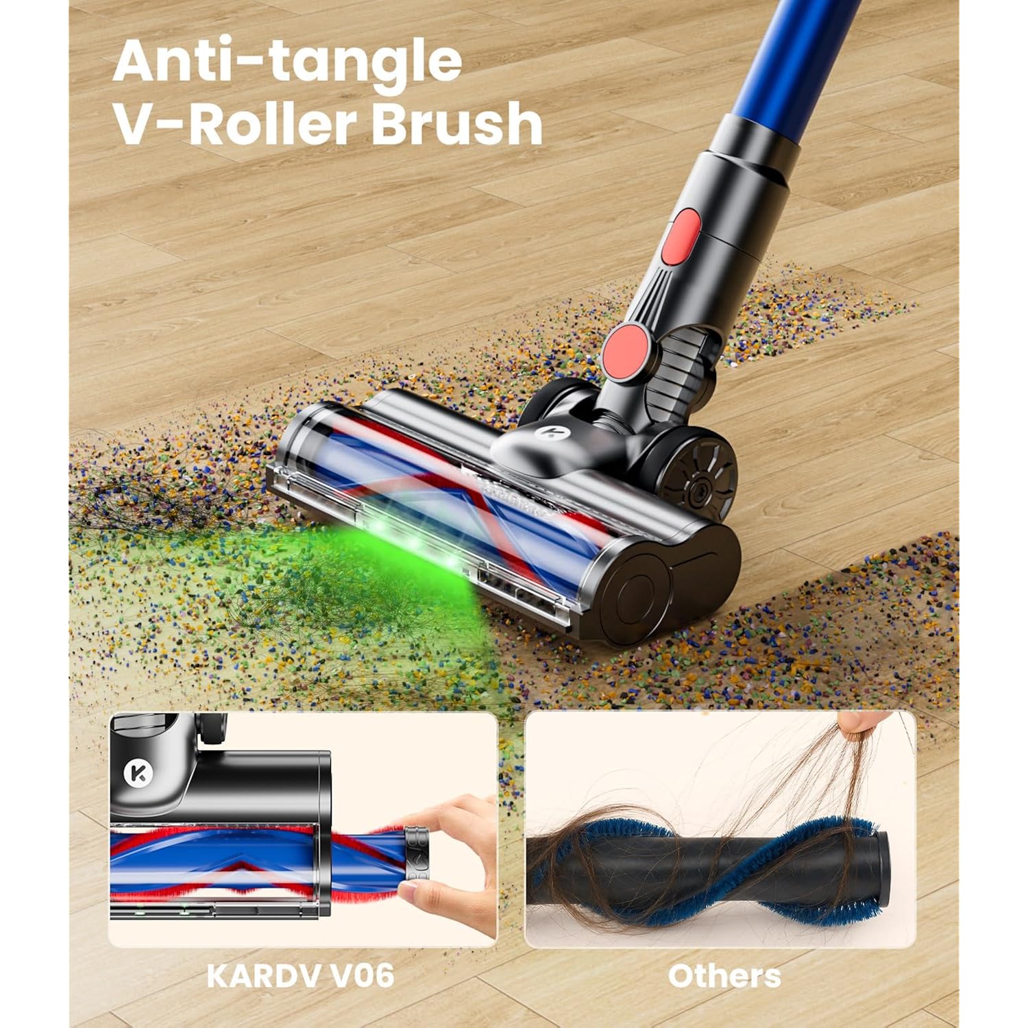 Kardv Cordless Vacuum Cleaner, 500W/40Kpa Vacuum Cleaners For Home, 60Mins Stick Vacuum With Led Display, Anti-Tangle & Wall Mount Charging, 8 In 1 Lightweight Vacuum For Hard Floors Carpet Pet Hair