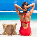 Pleneal Straw Beach Bags For Women - Women Beach Handmade Woven Tote Bag, Summer Mesh Hollow Shoulder Bag For Holiday