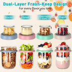 4 Pack Overnight Oats Containers With Lids And Spoons, 20 Oz (16+4) Overnight Oats Jars, Glass Mason Jars With Dry And Wet Separation For Oatmeal Salad Yogurt, Dual-Layer Yogurt Containers With Lids