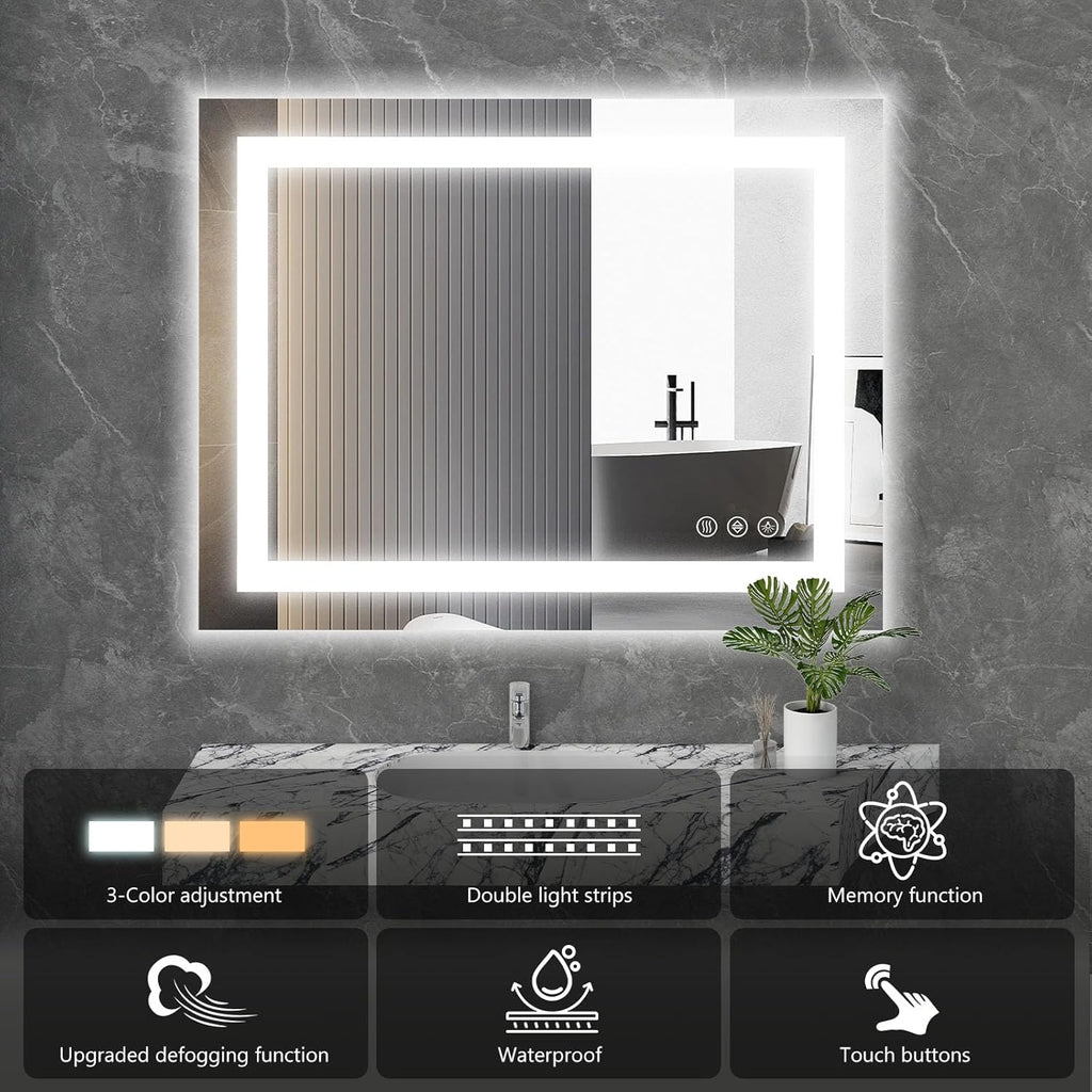 Sweetcrispy 24"x32" Smart Anti-Fog LED Bathroom Mirror with Lights and Front Light & Backlit, 3 Color Temperatures, Dimmable, Memory Function, Rectangle Modern Vanity Mirror