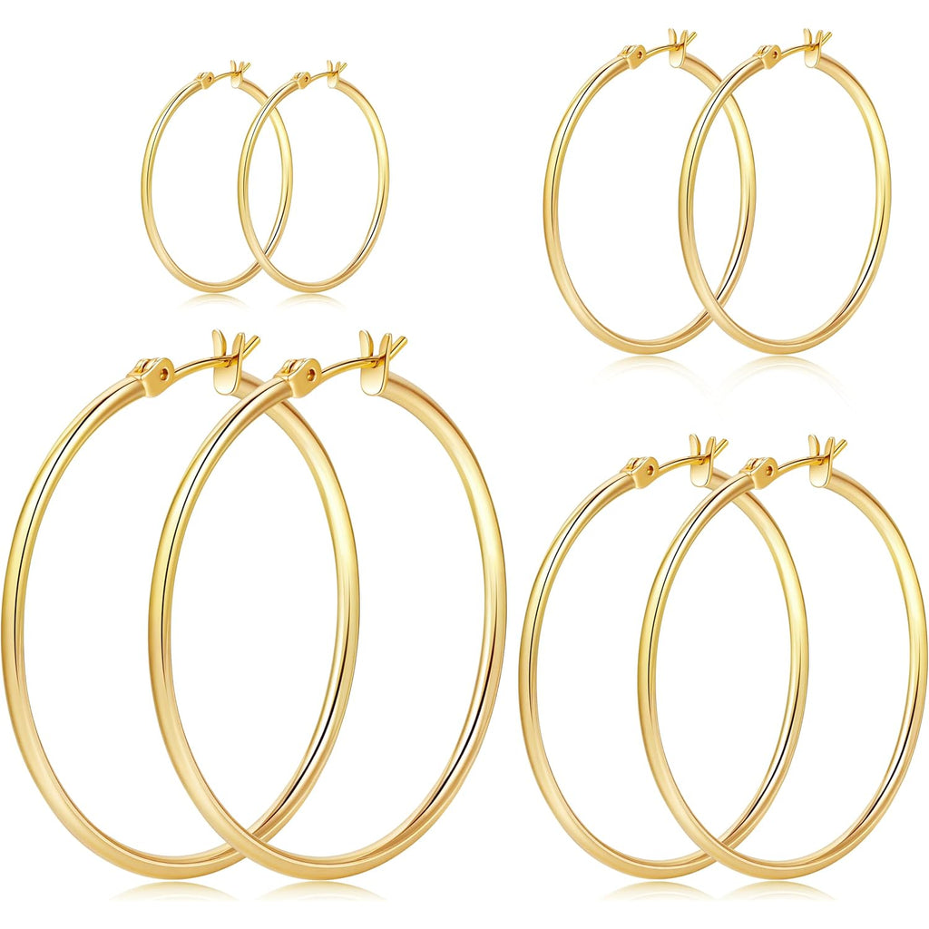 Gokeey Gold Hoop Earrings Set for Women,14k Gold Plated Gold Hoops with Sterling Silver Post Hypoallergenic Thin Hoop Gold Earrings for Girls Trendy Jewelry Gifts