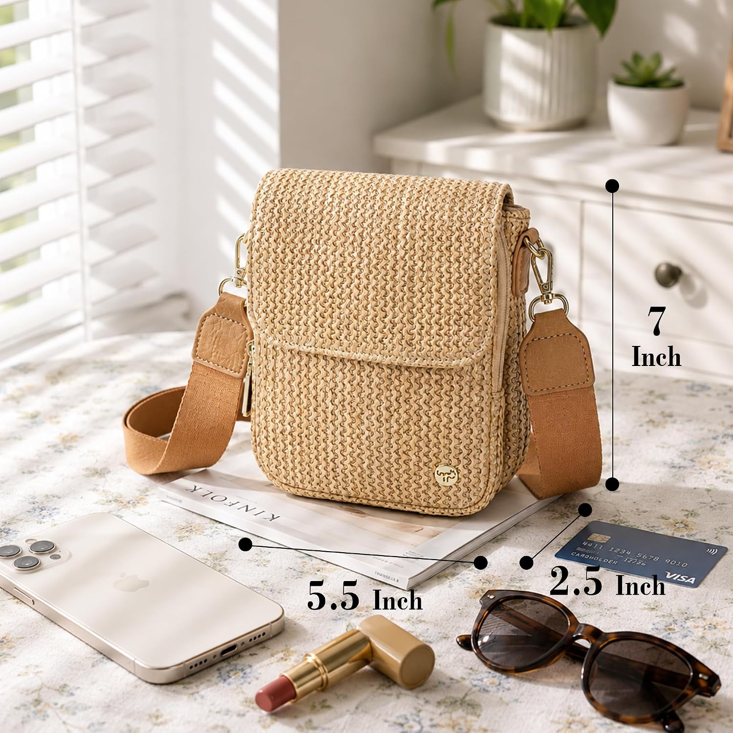 Faux Straw Crossbody Bags For Women Small Summer Purse Rfid Woven Phone Bag Travel Beach Hawaiian Essentials Gifts
