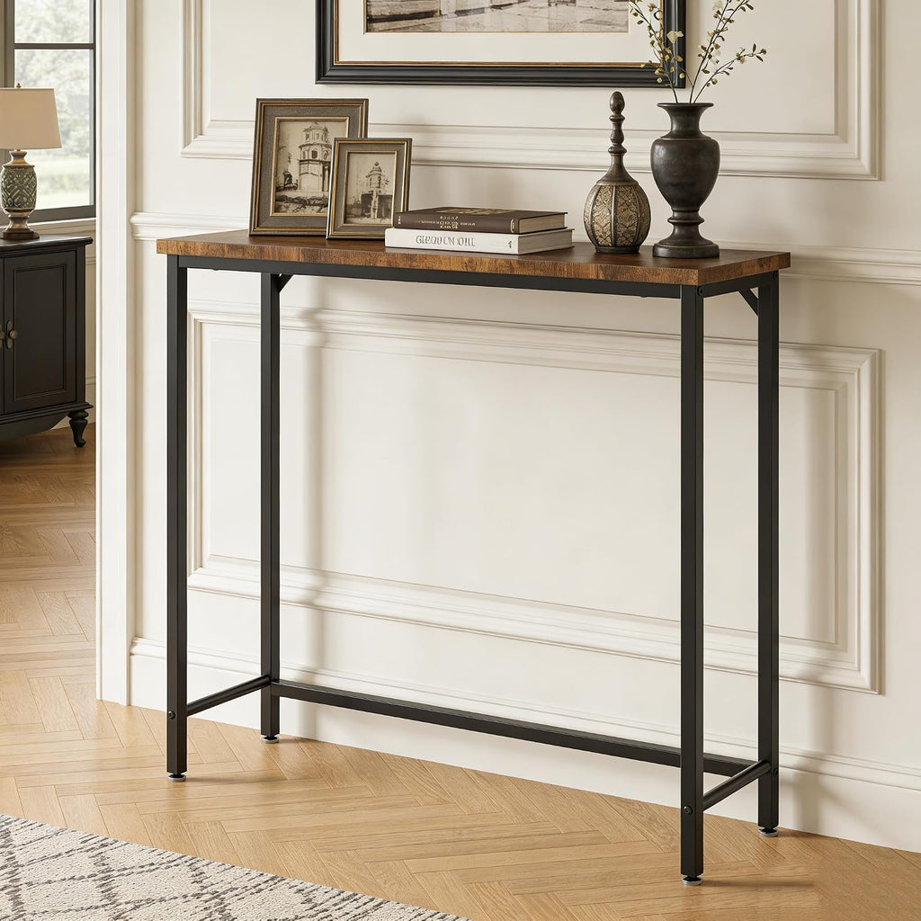 Narrow Entryway Console Table & Sofa Side Table - Industrial Hallway Table For Small Spaces, Behind Couch Table, Multi-Functional Living Room Bedroom Office,Brown, 29.5" X 9.4" X 29.5"