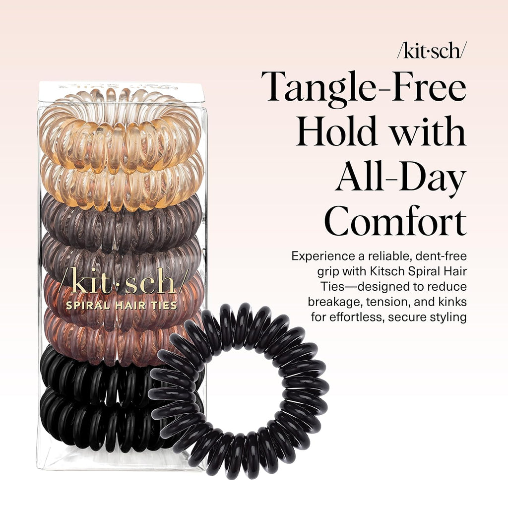 Kitsch Spiral Hair Ties For Women – Coiled Plastic Hair Ties No Damage, Ponytail Holders For Thick And Thin Hair – Creaseless And Dent-Free, Phone Cord Style - Brunette, 8 Pcs